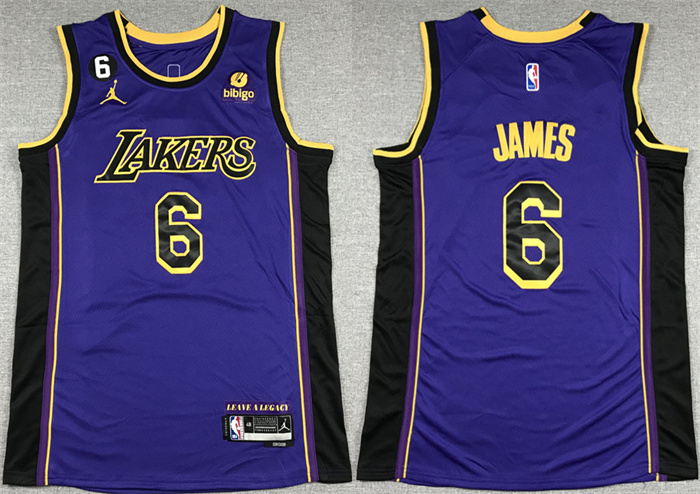 Men's Los Angeles Lakers #6 LeBron James 2022/23 Purple Classic Edition No.6 Patch Stitched Basketball Jersey